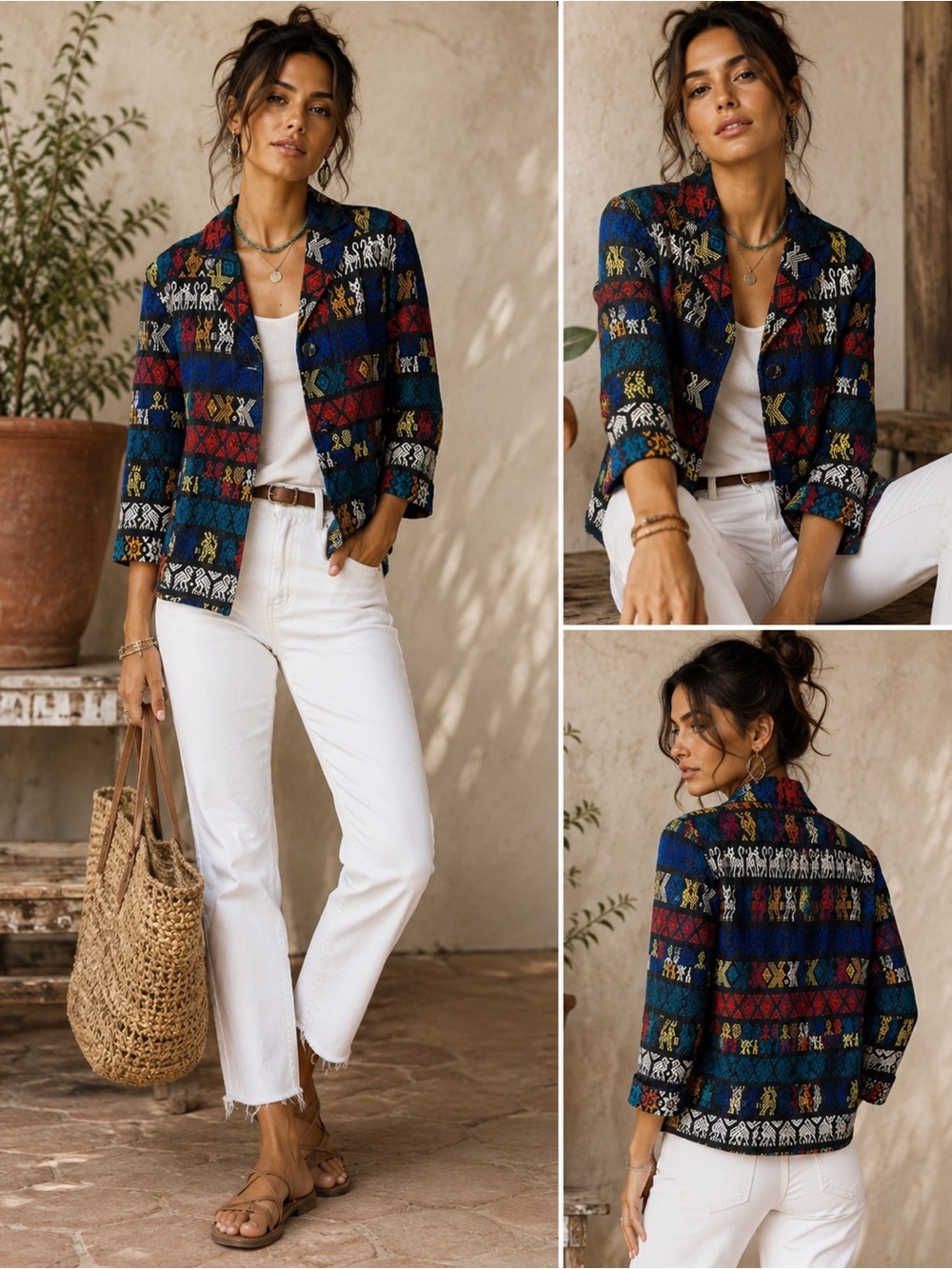 Sz L Vintage 50’s 60’s Guatemalan Aztec Pattern Colorful Handwoven Jacket